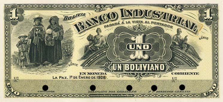 Front of Bolivia pS161p: 1 Boliviano from 1906