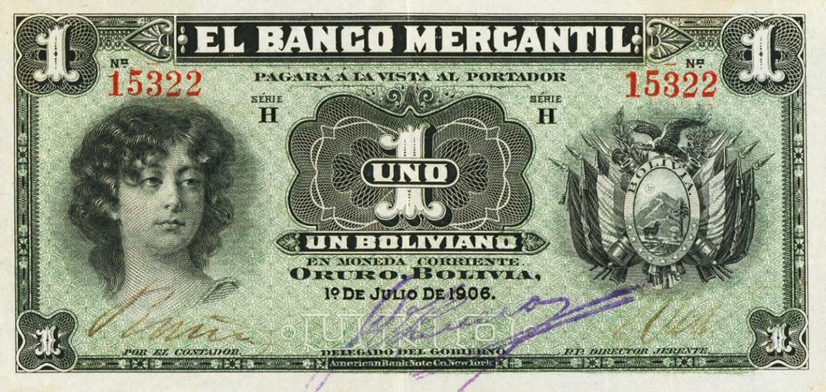 Front of Bolivia pS171a: 1 Boliviano from 1906