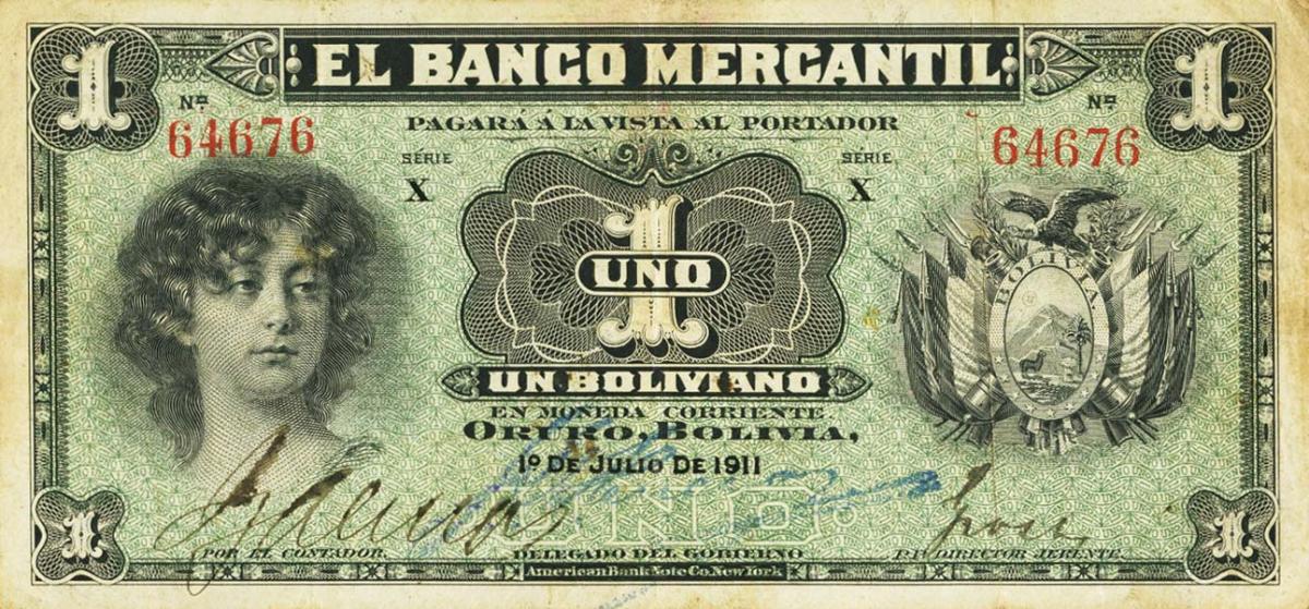 Front of Bolivia pS171b: 1 Boliviano from 1911