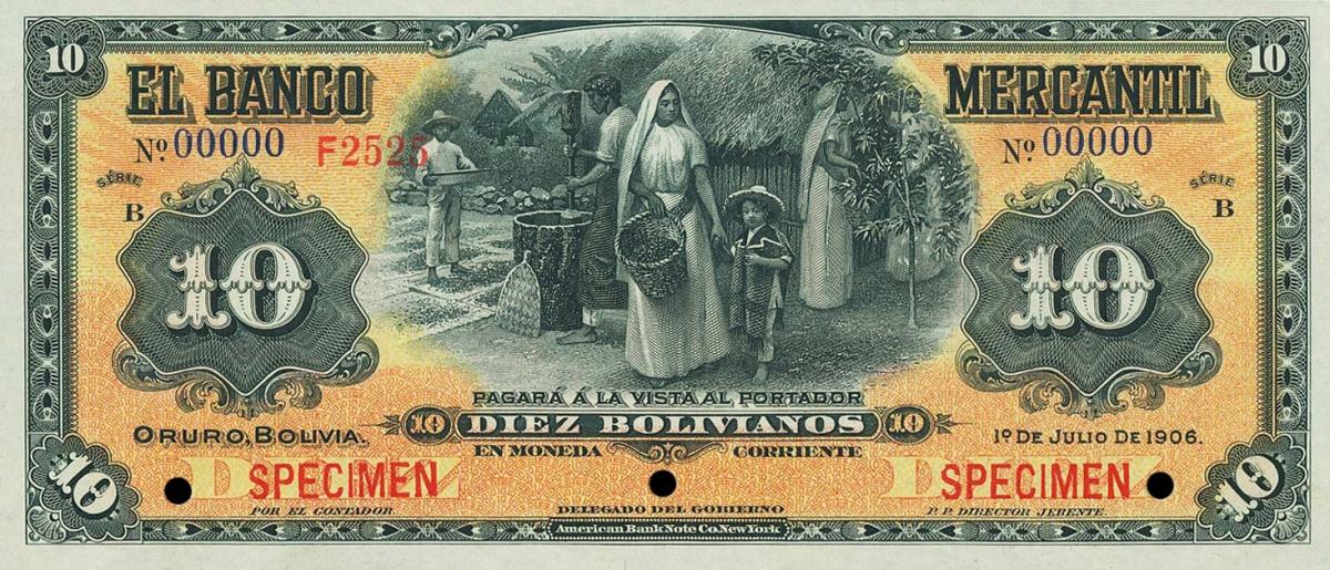 Front of Bolivia pS174s: 10 Bolivianos from 1906