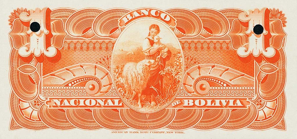 Back of Bolivia pS211p: 1 Boliviano from 1894