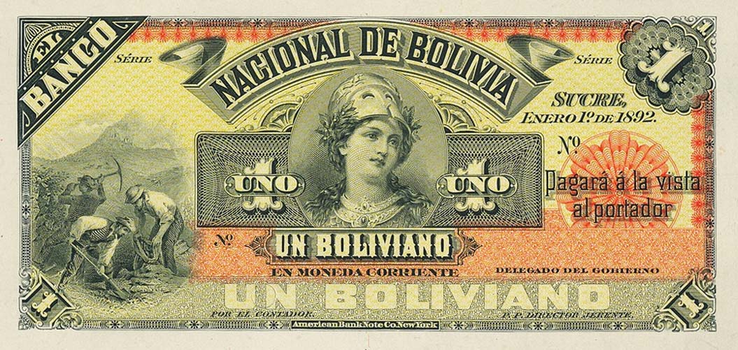 Front of Bolivia pS211p: 1 Boliviano from 1894