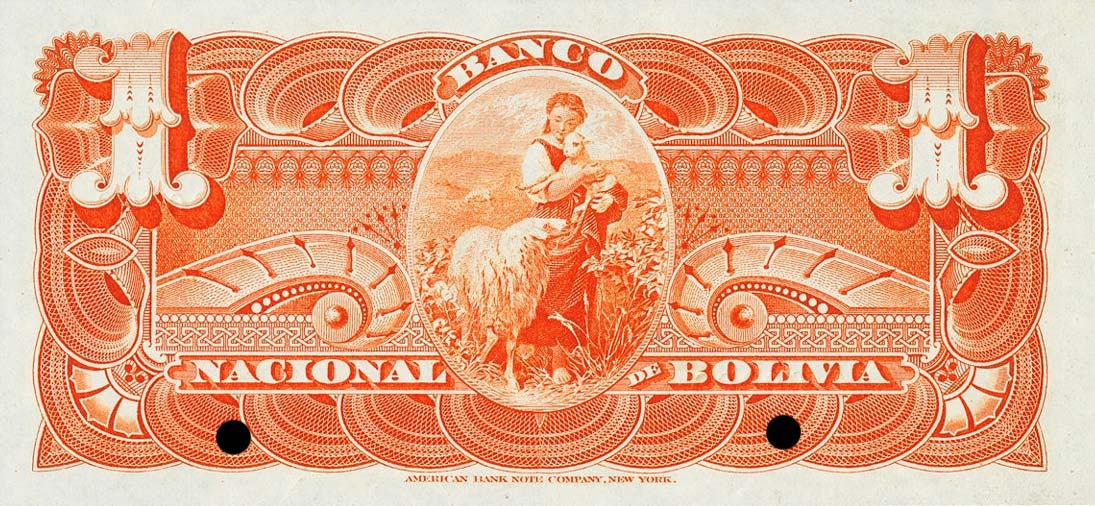 Back of Bolivia pS211s: 1 Boliviano from 1892