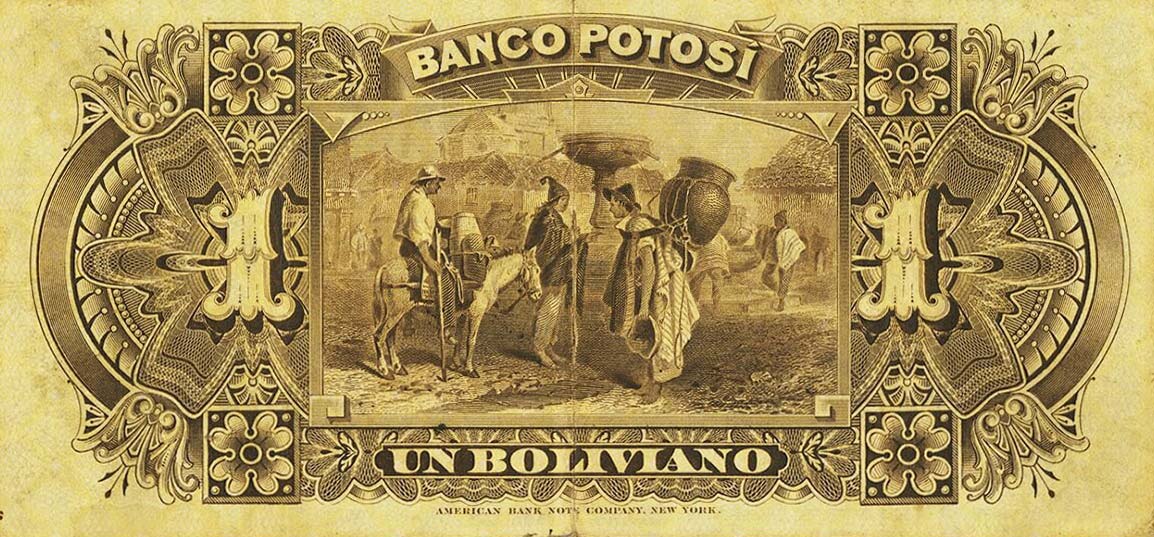 Back of Bolivia pS221a: 1 Boliviano from 1887