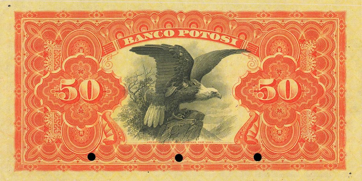 Back of Bolivia pS225s: 50 Bolivianos from 1887