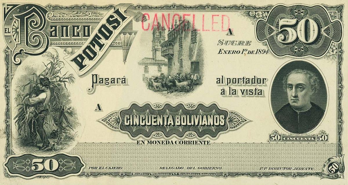 Front of Bolivia pS235s: 50 Bolivianos from 1894