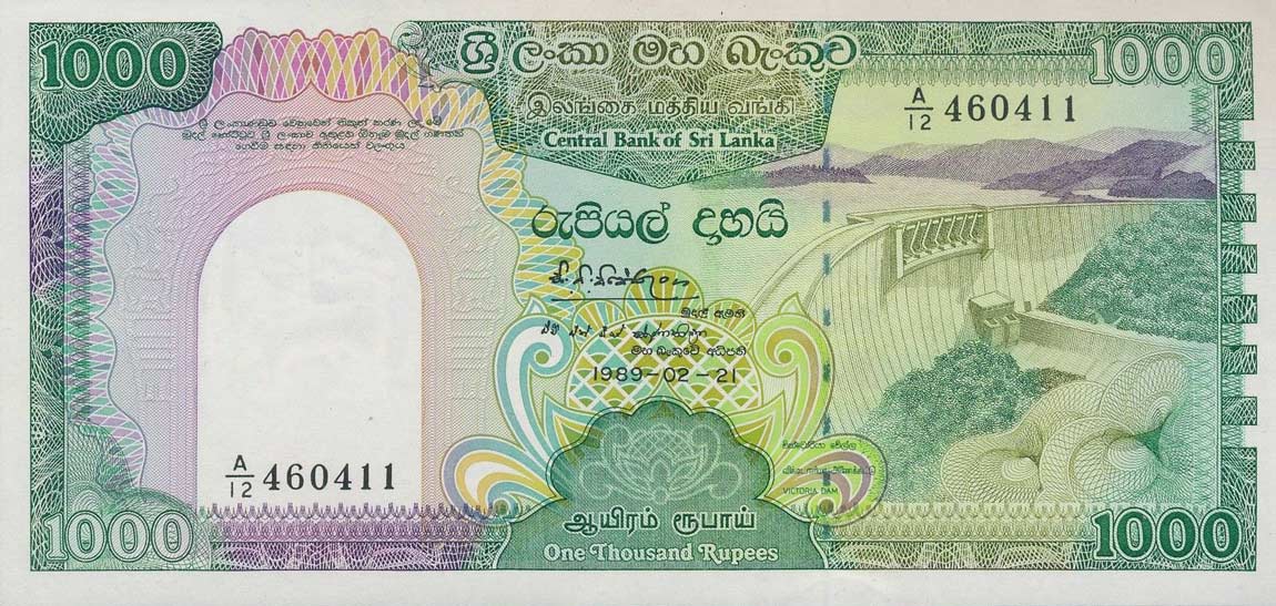 Front of Sri Lanka p101b: 1000 Rupees from 1989