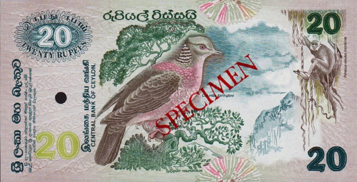Front of Sri Lanka p86s: 20 Rupees from 1979