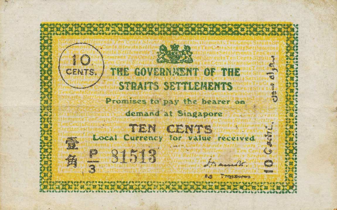 Front of Straits Settlements p6a: 10 Cents from 1917