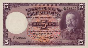 p17a from Straits Settlements: 5 Dollars from 1931