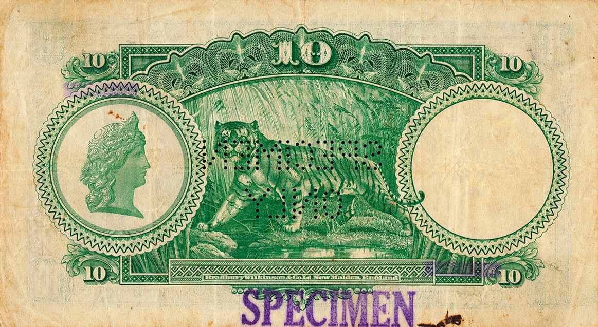 Back of Straits Settlements p18s: 10 Dollars from 1931