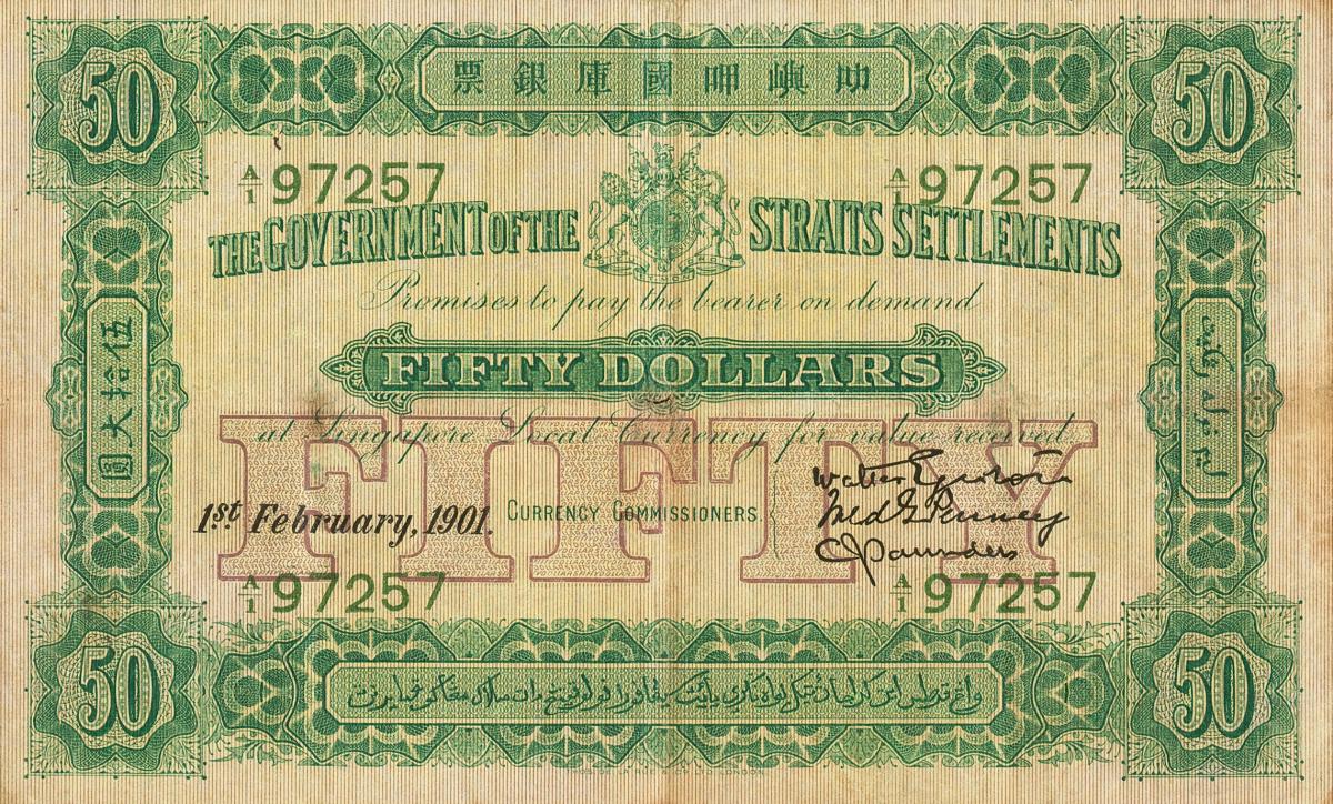 Front of Straits Settlements p4A: 50 Dollars from 1901
