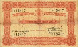 p4Cx from Straits Settlements: 100 Dollars from 1901