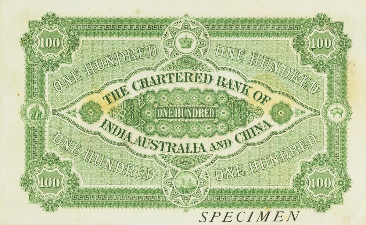 Back of Straits Settlements pS105s: 100 Dollars from 1875