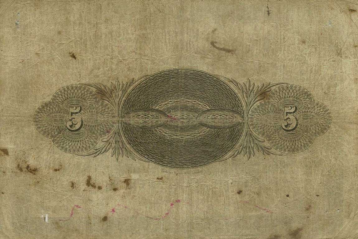 Back of Straits Settlements pS131: 5 Dollars from 1884