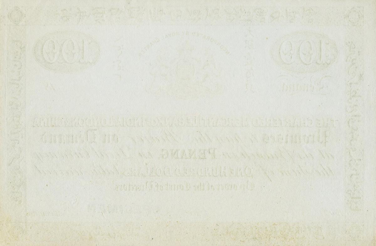 Back of Straits Settlements pS136p: 100 Dollars from 1861