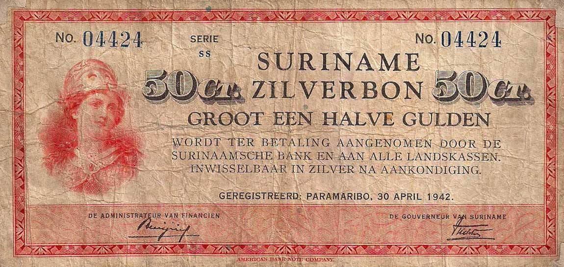 Front of Suriname p104b: 50 Cents from 1941