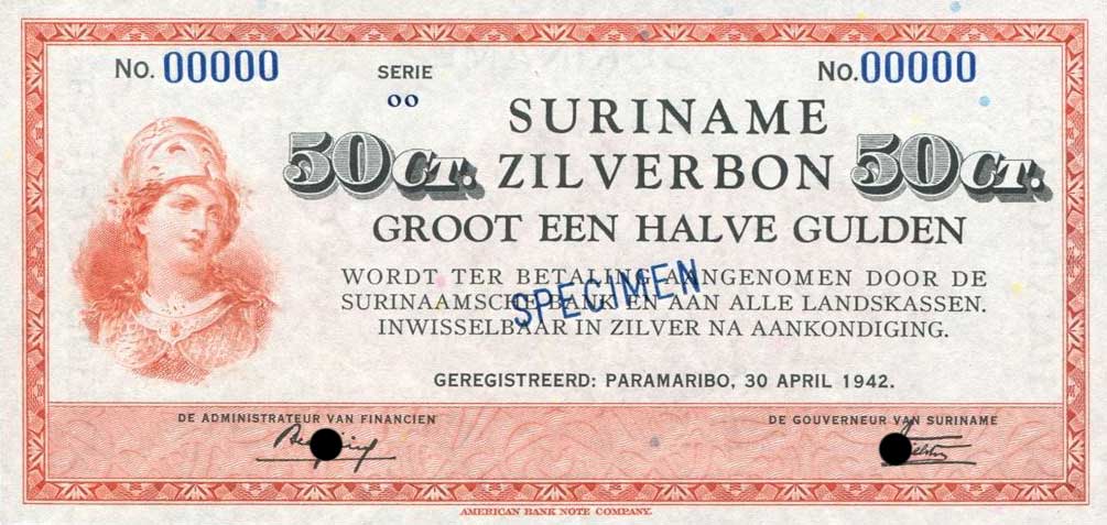 Front of Suriname p104s2: 50 Cents from 1942