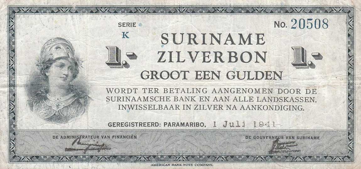 Front of Suriname p105b: 1 Gulden from 1941