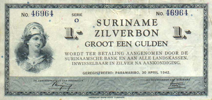 Front of Suriname p105c: 1 Gulden from 1942