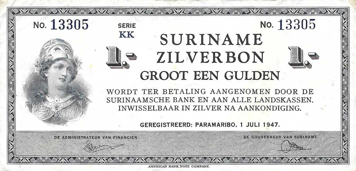 Front of Suriname p105d: 1 Gulden from 1947