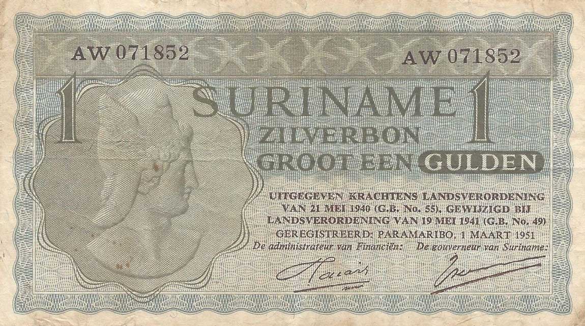 Front of Suriname p107: 1 Gulden from 1951