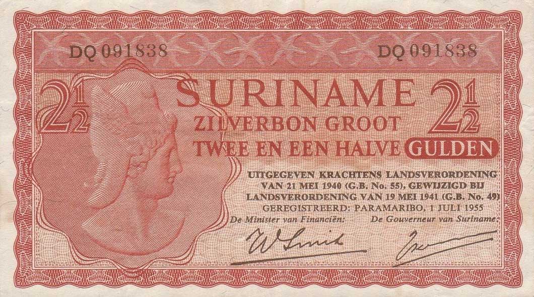 Front of Suriname p110: 2.5 Gulden from 1955