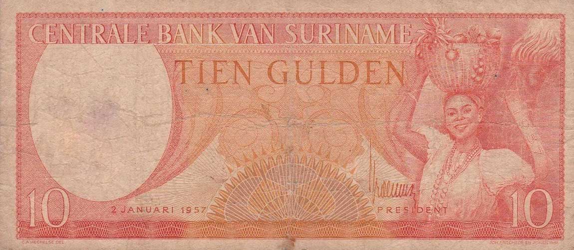 Front of Suriname p112a: 10 Gulden from 1957