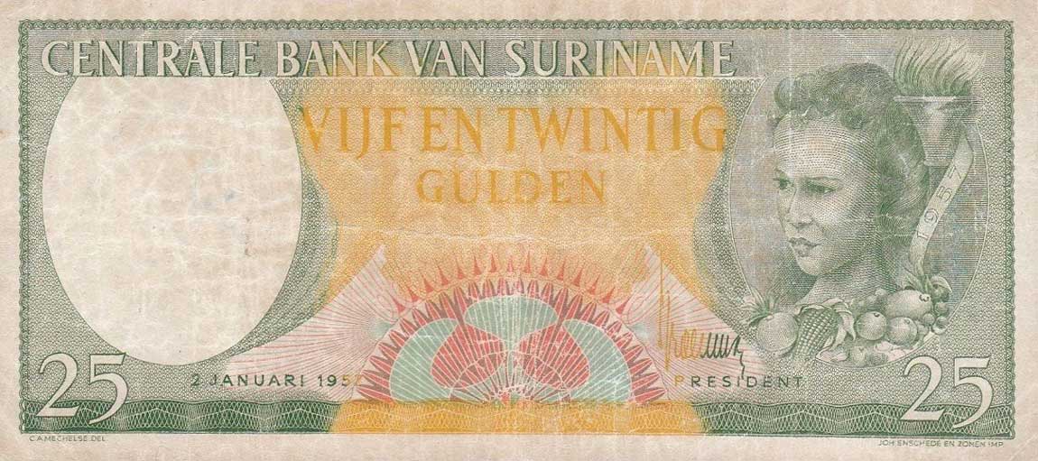 Front of Suriname p113a: 25 Gulden from 1957