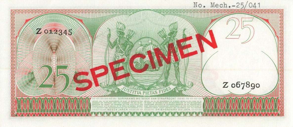 Back of Suriname p113s: 25 Gulden from 1957