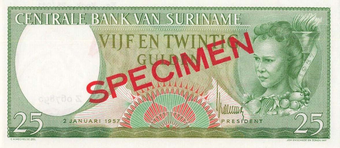 Front of Suriname p113s: 25 Gulden from 1957