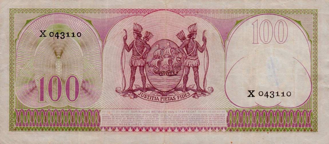 Back of Suriname p114a: 100 Gulden from 1957