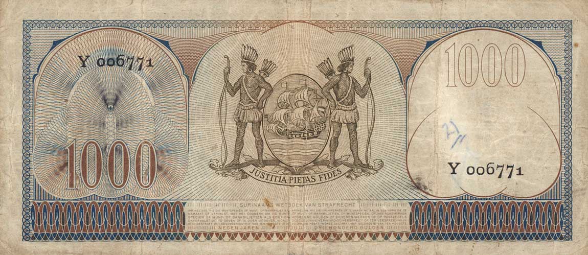 Back of Suriname p115a: 1000 Gulden from 1957