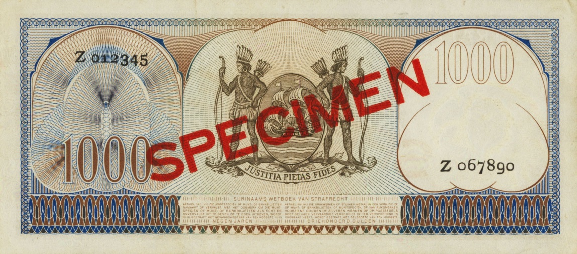 Back of Suriname p115s: 1000 Gulden from 1957