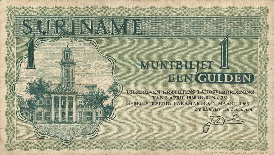 Front of Suriname p116a: 1 Gulden from 1961