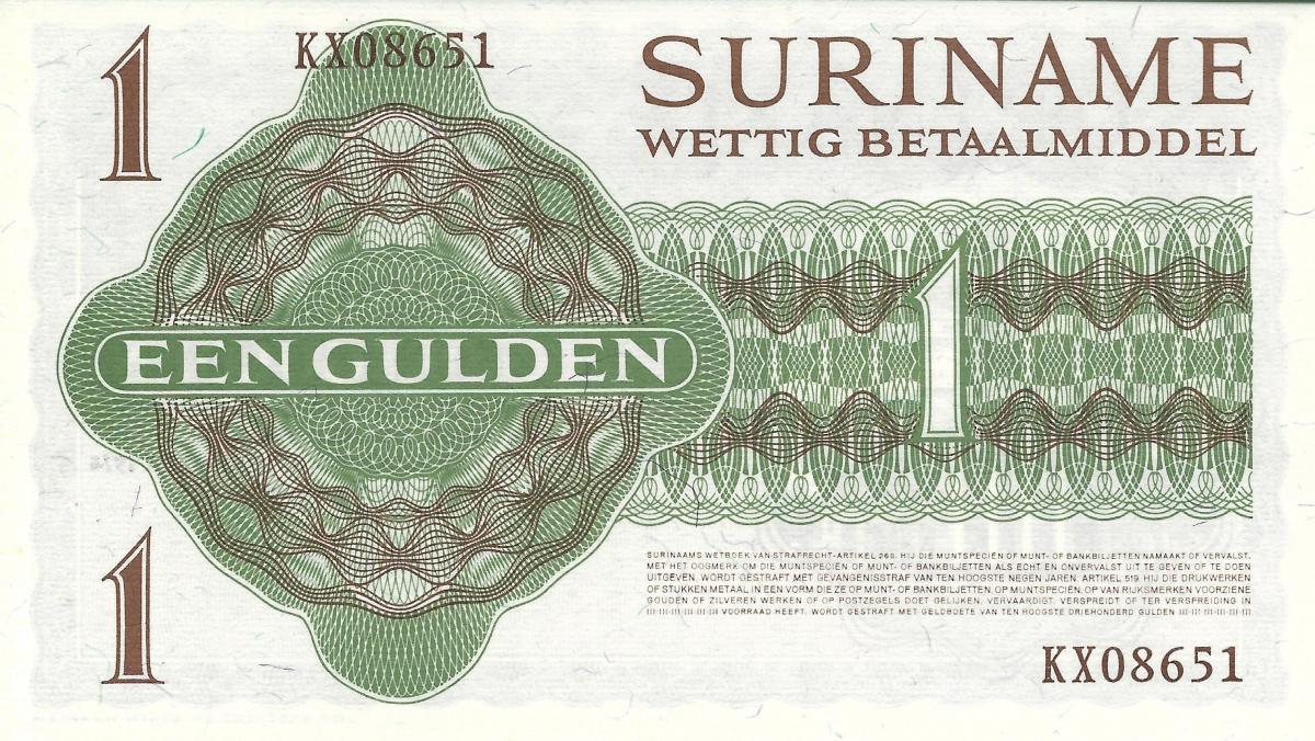 Back of Suriname p116d: 1 Gulden from 1974