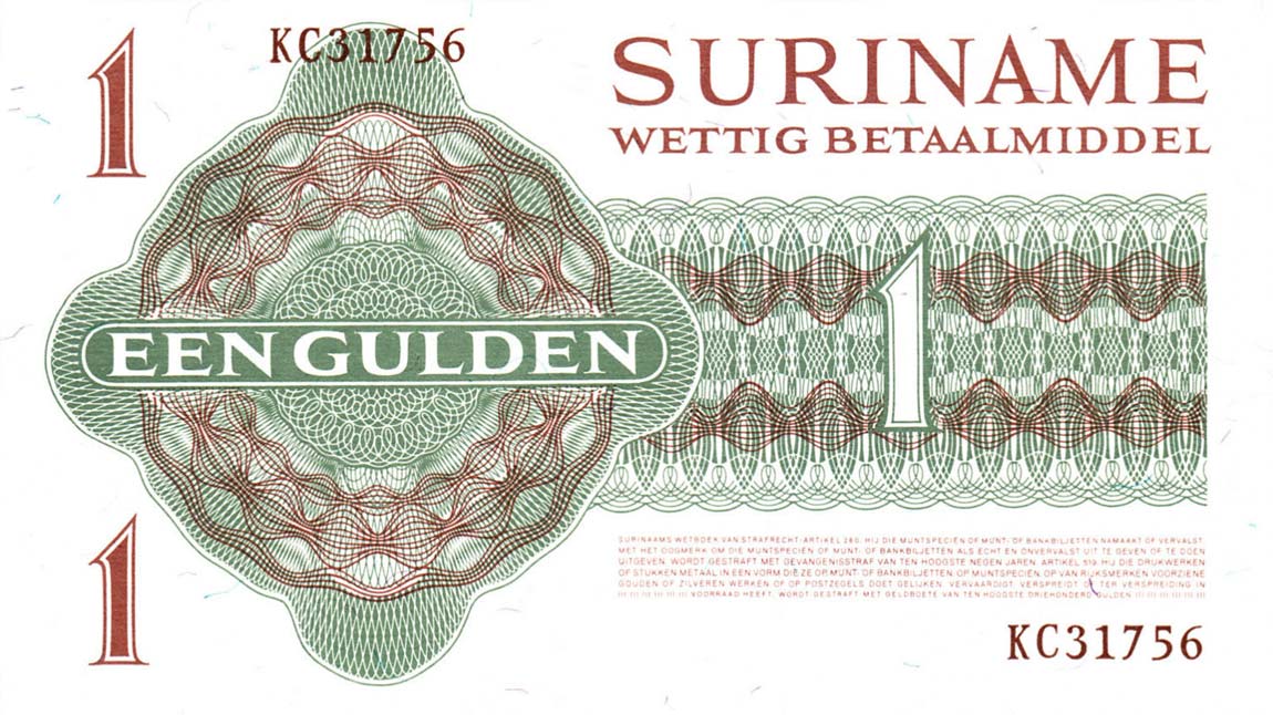 Back of Suriname p116e: 1 Gulden from 1974