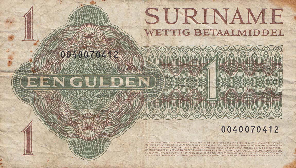 Back of Suriname p116g: 1 Gulden from 1984
