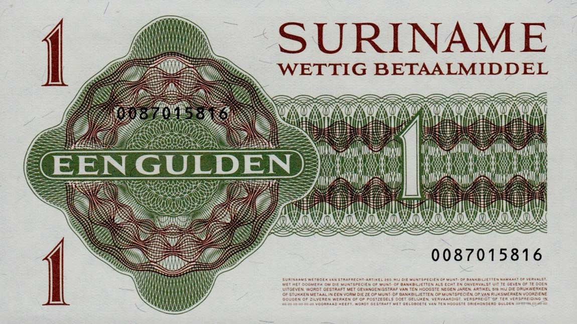 Back of Suriname p116i: 1 Gulden from 1986