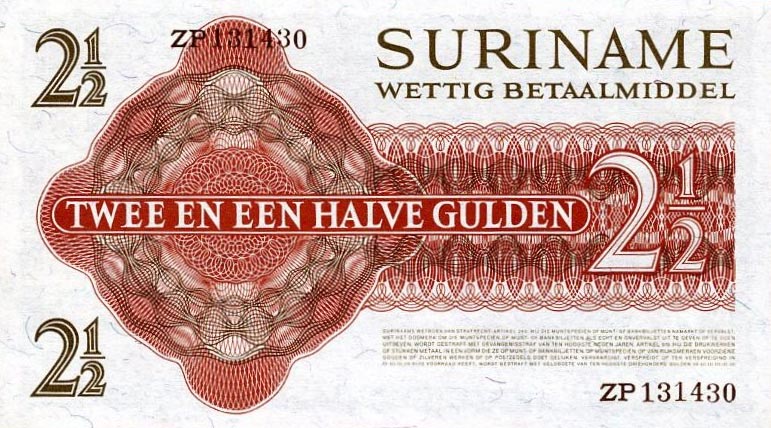 Back of Suriname p117b: 2.5 Gulden from 1967