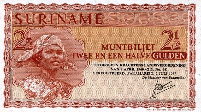 Front of Suriname p117b: 2.5 Gulden from 1967