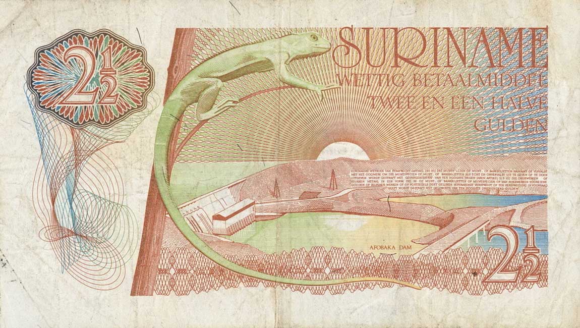 Back of Suriname p118a: 2.5 Gulden from 1973