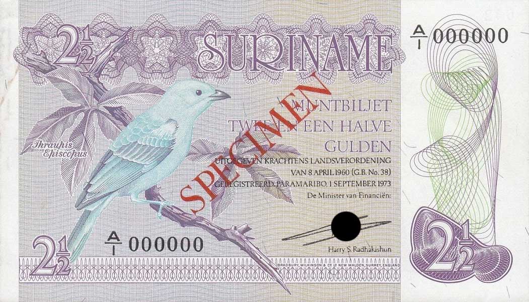 Front of Suriname p118s1: 2.5 Gulden from 1973