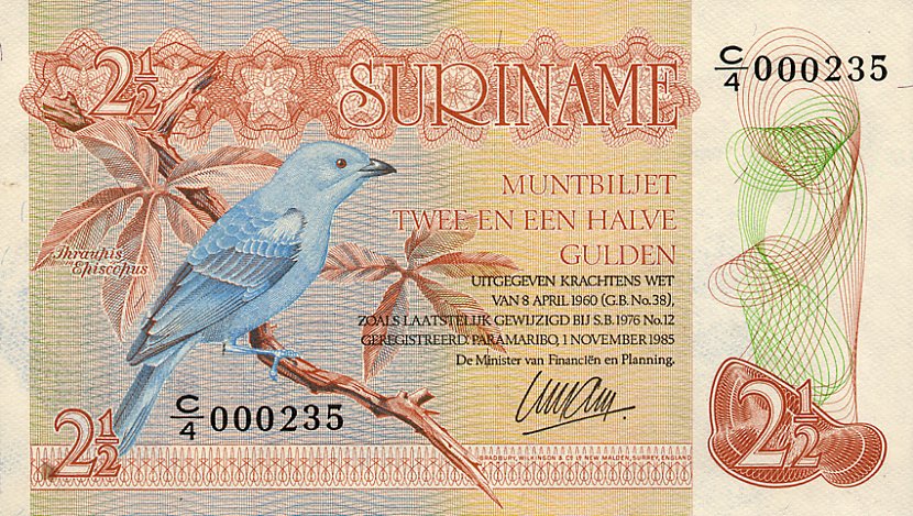 Front of Suriname p119a: 2.5 Gulden from 1985