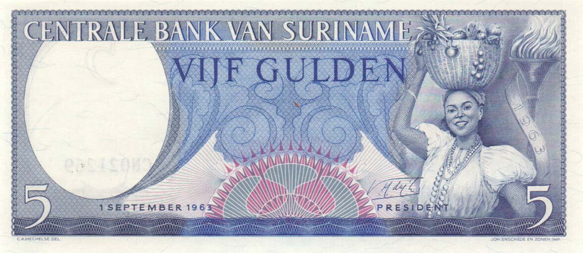Front of Suriname p120a: 5 Gulden from 1963