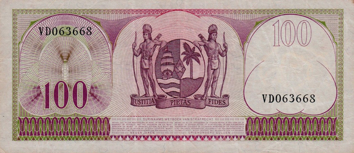 Back of Suriname p123: 100 Gulden from 1963