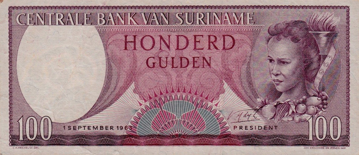 Front of Suriname p123: 100 Gulden from 1963