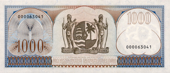 Back of Suriname p124: 1000 Gulden from 1963