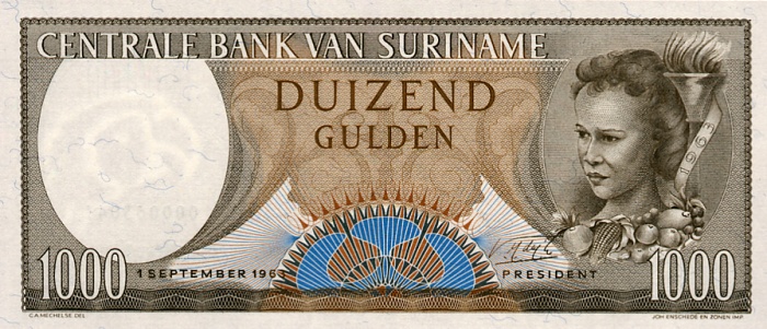 Front of Suriname p124: 1000 Gulden from 1963