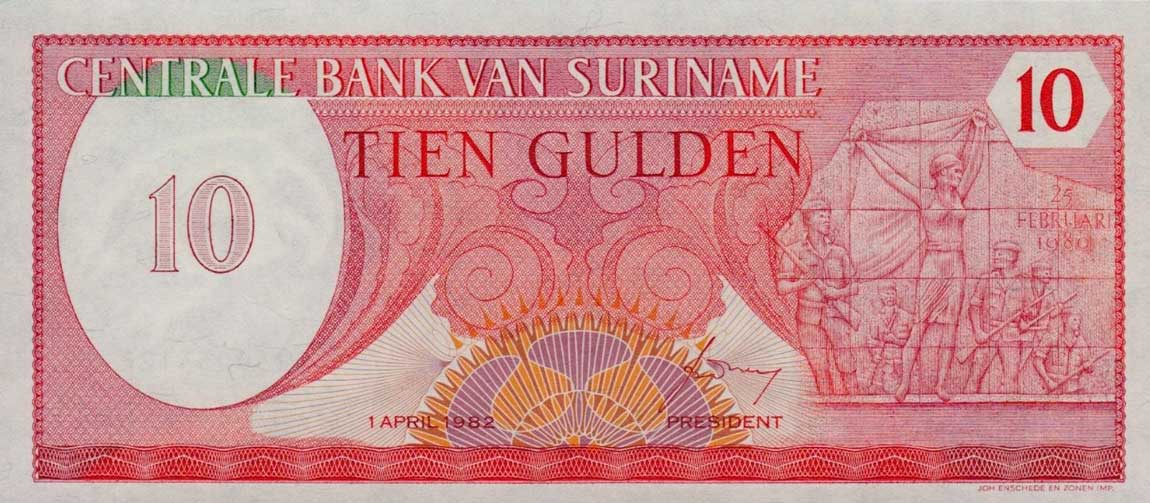Front of Suriname p126: 10 Gulden from 1982